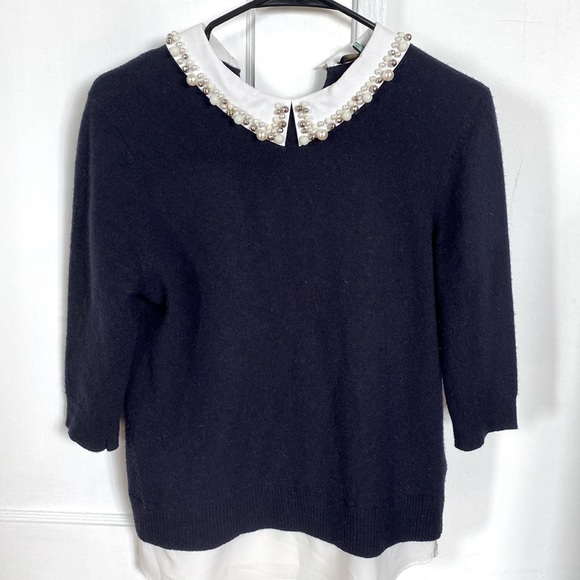 Ted Baker London Navy Embellished collar Sweater. 3/4 sleeves. Size 2 - Picture 1 of 10